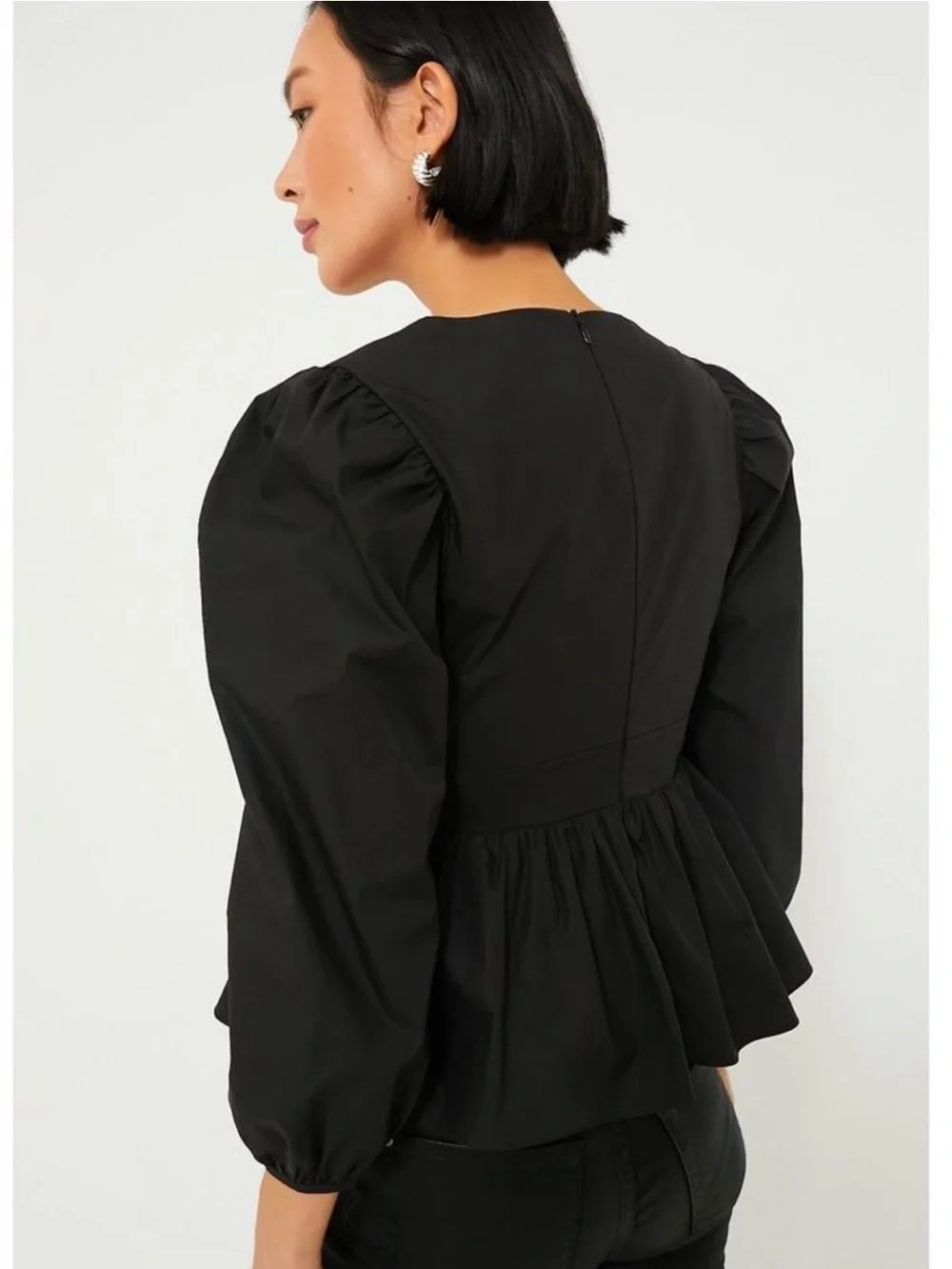 Tuckernuck Black V-Neck Peplum Blouse